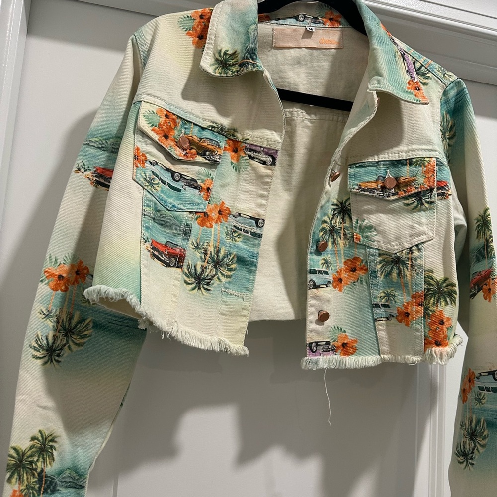 Tropical Print Cropped Jacket